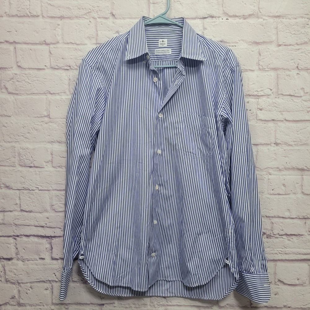 Danolis‎ Italian Button Shirt Mens 39-15.5 (L) Blue Stripes Cotton Casual Travel